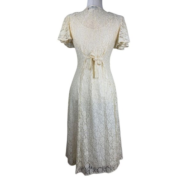 Vintage Dawn Joy Cream Lace Button Front Midi Dress Petite - Picture 4 of 7